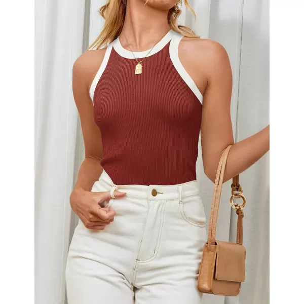 imageZESICA Womens Ribbed High Neck Racerback Tank Tops 2024 Summer Sleeveless Slim Fitted Casual Basic ShirtsRed