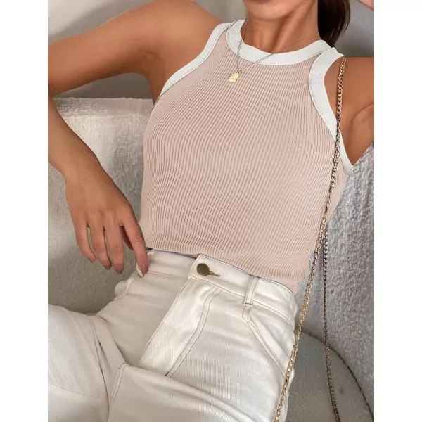 imageZESICA Womens Ribbed High Neck Racerback Tank Tops 2024 Summer Sleeveless Slim Fitted Casual Basic ShirtsSand
