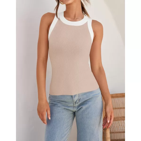 imageZESICA Womens Ribbed High Neck Racerback Tank Tops 2024 Summer Sleeveless Slim Fitted Casual Basic ShirtsSand