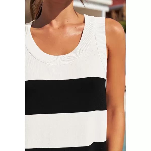 imageZESICA Womens Ribbed Sleeveless Tank Dress 2024 Summer Crew Neck Striped Casual Basic Mini DressesBlack