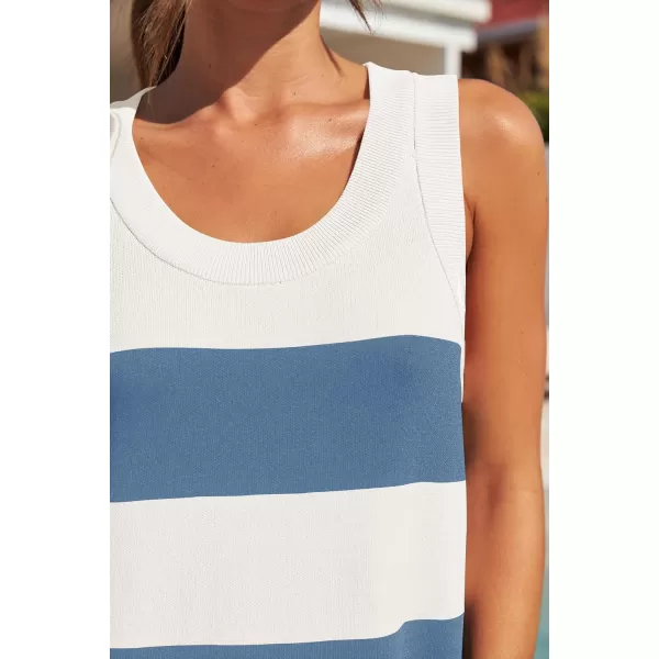 imageZESICA Womens Ribbed Sleeveless Tank Dress 2024 Summer Crew Neck Striped Casual Basic Mini DressesBlue