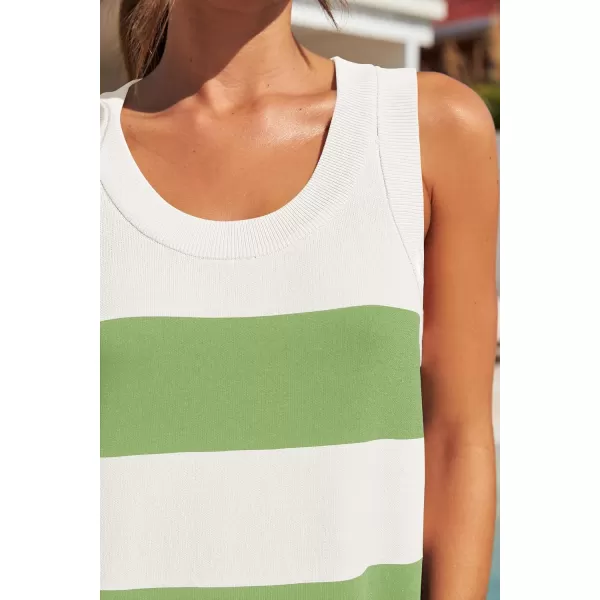 imageZESICA Womens Ribbed Sleeveless Tank Dress 2024 Summer Crew Neck Striped Casual Basic Mini DressesGreen