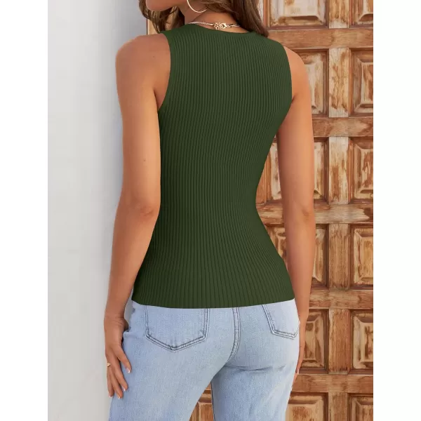 imageZESICA Womens Ribbed Tank Tops 2024 Summer Sleeveless High Neck Casual Slim Fitted Basic Knit ShirtsArmygreen