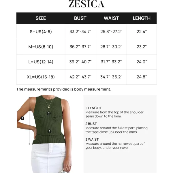 imageZESICA Womens Ribbed Tank Tops 2024 Summer Sleeveless High Neck Casual Slim Fitted Basic Knit ShirtsArmygreen