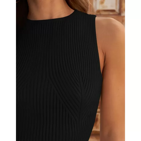 imageZESICA Womens Ribbed Tank Tops 2024 Summer Sleeveless High Neck Casual Slim Fitted Basic Knit ShirtsBlack