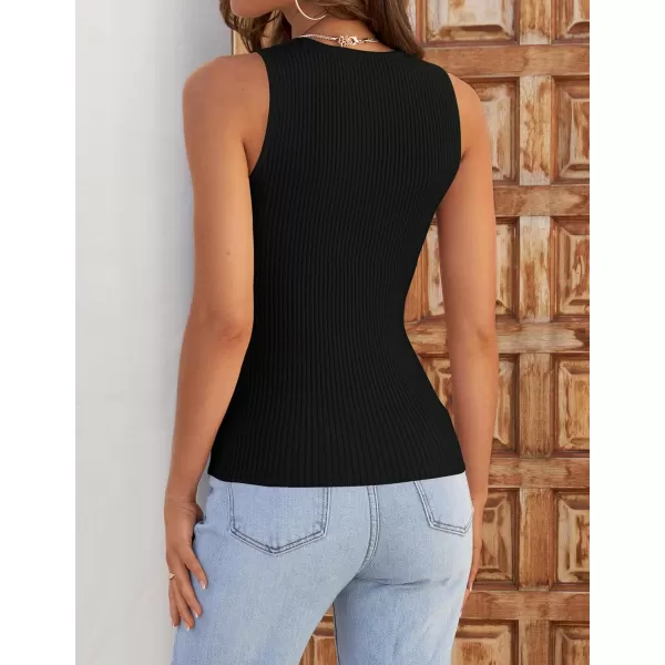 imageZESICA Womens Ribbed Tank Tops 2024 Summer Sleeveless High Neck Casual Slim Fitted Basic Knit ShirtsBlack