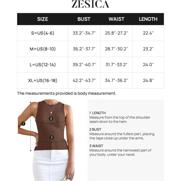 imageZESICA Womens Ribbed Tank Tops 2024 Summer Sleeveless High Neck Casual Slim Fitted Basic Knit ShirtsBrown