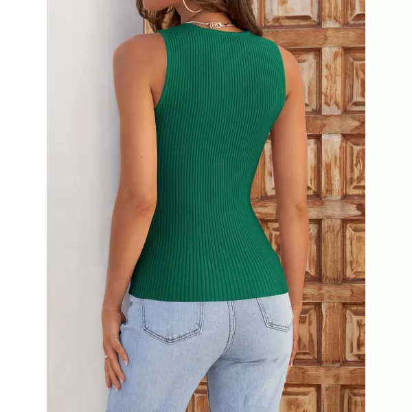 imageZESICA Womens Ribbed Tank Tops 2024 Summer Sleeveless High Neck Casual Slim Fitted Basic Knit ShirtsGreen
