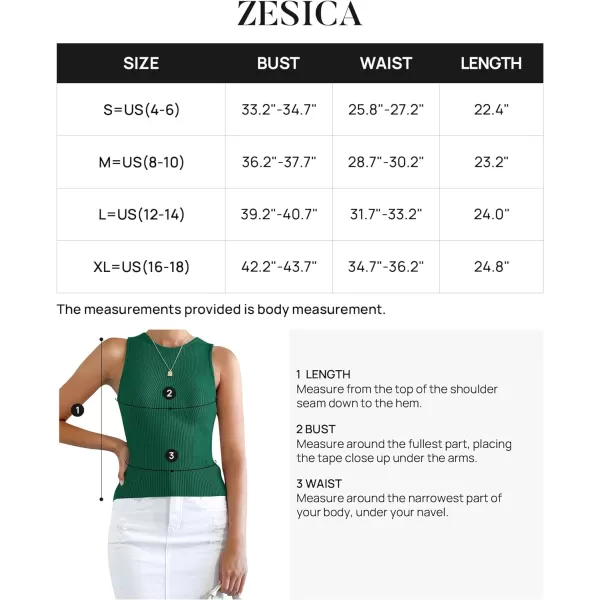 imageZESICA Womens Ribbed Tank Tops 2024 Summer Sleeveless High Neck Casual Slim Fitted Basic Knit ShirtsGreen