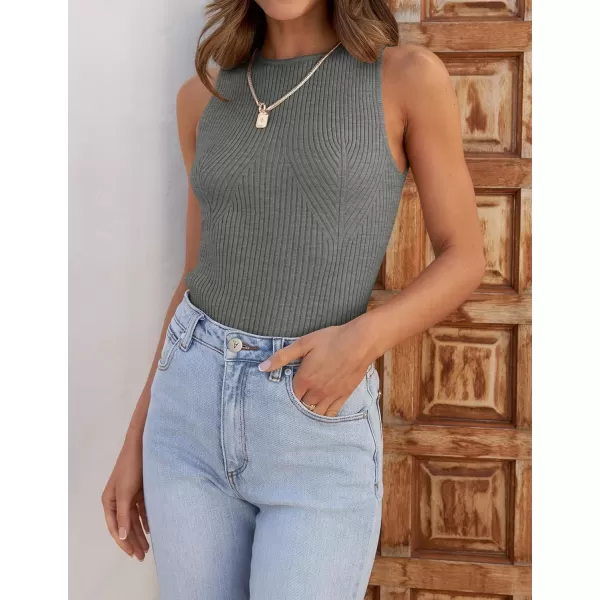 imageZESICA Womens Ribbed Tank Tops 2024 Summer Sleeveless High Neck Casual Slim Fitted Basic Knit ShirtsGrey