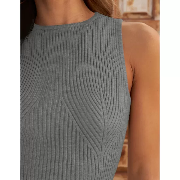 imageZESICA Womens Ribbed Tank Tops 2024 Summer Sleeveless High Neck Casual Slim Fitted Basic Knit ShirtsGrey