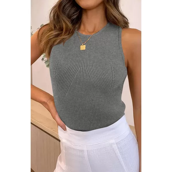 imageZESICA Womens Ribbed Tank Tops 2024 Summer Sleeveless High Neck Casual Slim Fitted Basic Knit ShirtsGrey