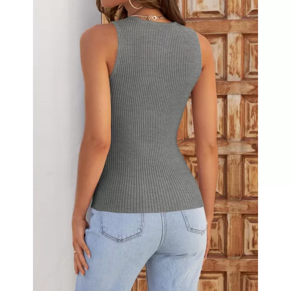 imageZESICA Womens Ribbed Tank Tops 2024 Summer Sleeveless High Neck Casual Slim Fitted Basic Knit ShirtsGrey