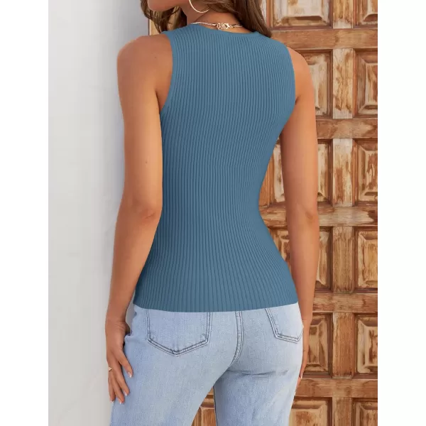 imageZESICA Womens Ribbed Tank Tops 2024 Summer Sleeveless High Neck Casual Slim Fitted Basic Knit ShirtsGreyblue