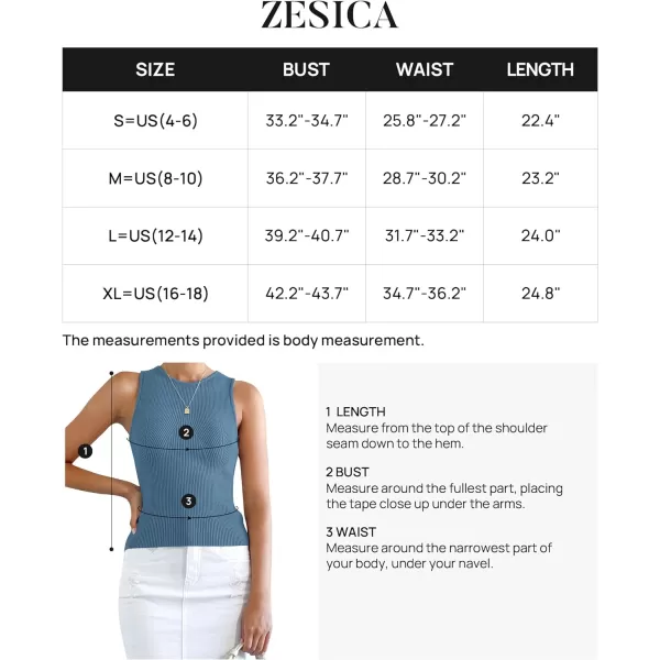 imageZESICA Womens Ribbed Tank Tops 2024 Summer Sleeveless High Neck Casual Slim Fitted Basic Knit ShirtsGreyblue