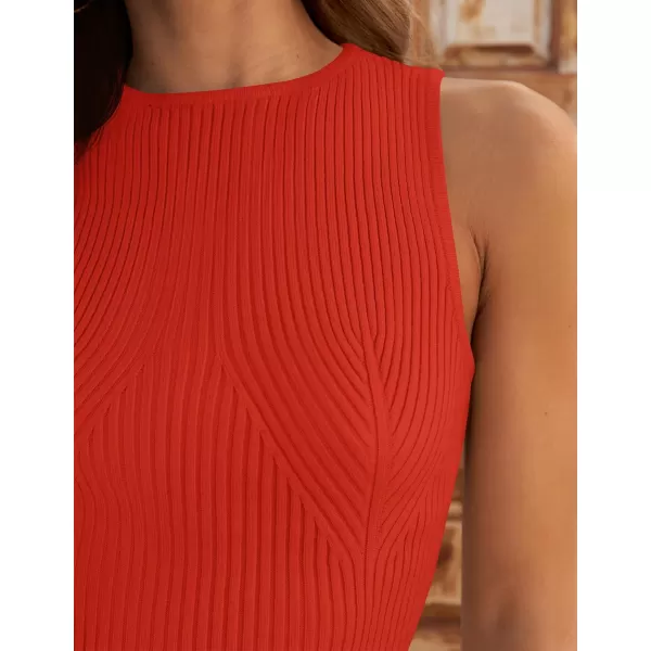 imageZESICA Womens Ribbed Tank Tops 2024 Summer Sleeveless High Neck Casual Slim Fitted Basic Knit ShirtsOrangered