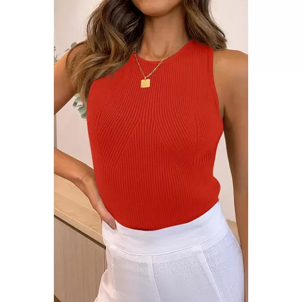 imageZESICA Womens Ribbed Tank Tops 2024 Summer Sleeveless High Neck Casual Slim Fitted Basic Knit ShirtsOrangered