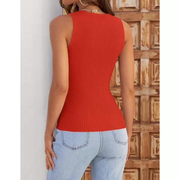 imageZESICA Womens Ribbed Tank Tops 2024 Summer Sleeveless High Neck Casual Slim Fitted Basic Knit ShirtsOrangered