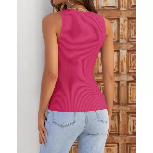 imageZESICA Womens Ribbed Tank Tops 2024 Summer Sleeveless High Neck Casual Slim Fitted Basic Knit ShirtsRose