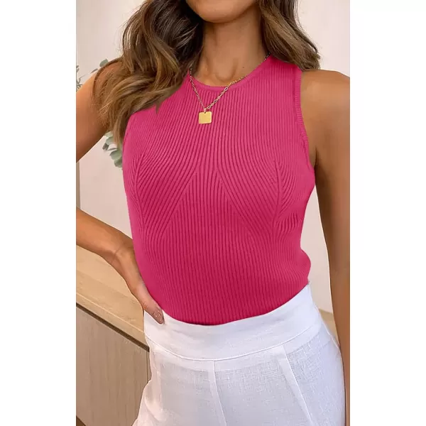imageZESICA Womens Ribbed Tank Tops 2024 Summer Sleeveless High Neck Casual Slim Fitted Basic Knit ShirtsRose