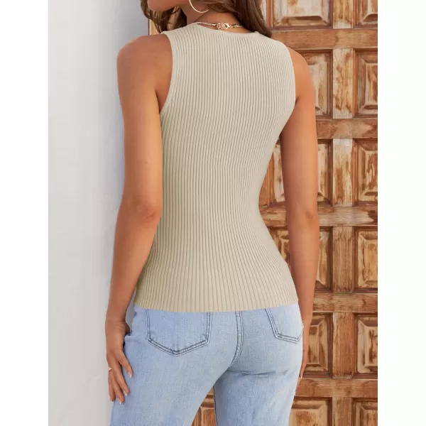 imageZESICA Womens Ribbed Tank Tops 2024 Summer Sleeveless High Neck Casual Slim Fitted Basic Knit ShirtsSand