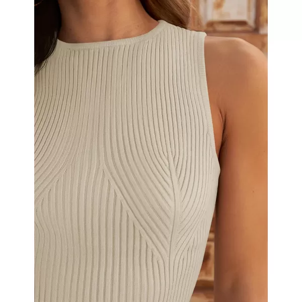 imageZESICA Womens Ribbed Tank Tops 2024 Summer Sleeveless High Neck Casual Slim Fitted Basic Knit ShirtsSand
