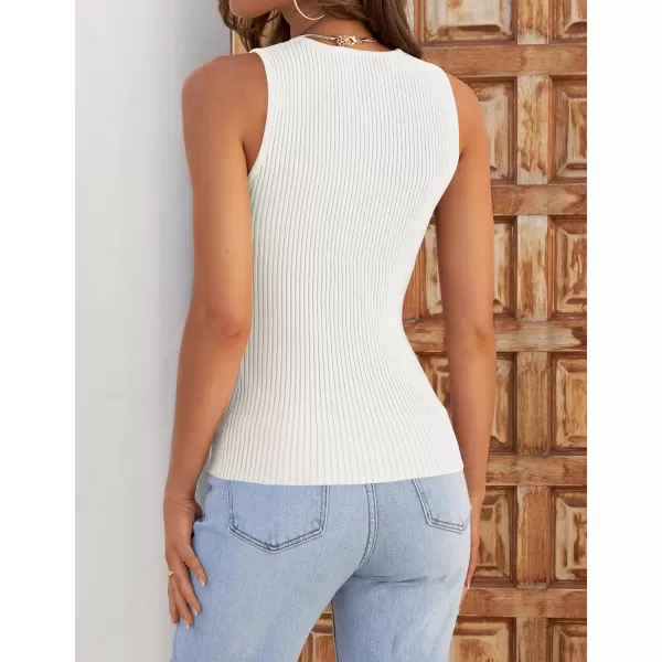 imageZESICA Womens Ribbed Tank Tops 2024 Summer Sleeveless High Neck Casual Slim Fitted Basic Knit ShirtsWhite