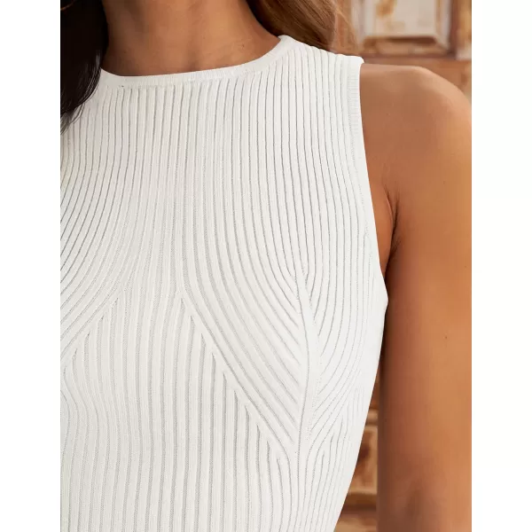 imageZESICA Womens Ribbed Tank Tops 2024 Summer Sleeveless High Neck Casual Slim Fitted Basic Knit ShirtsWhite
