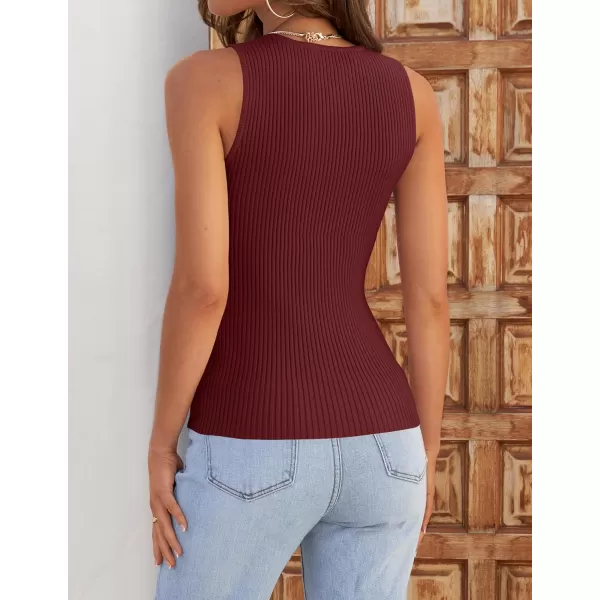 imageZESICA Womens Ribbed Tank Tops 2024 Summer Sleeveless High Neck Casual Slim Fitted Basic Knit ShirtsWine