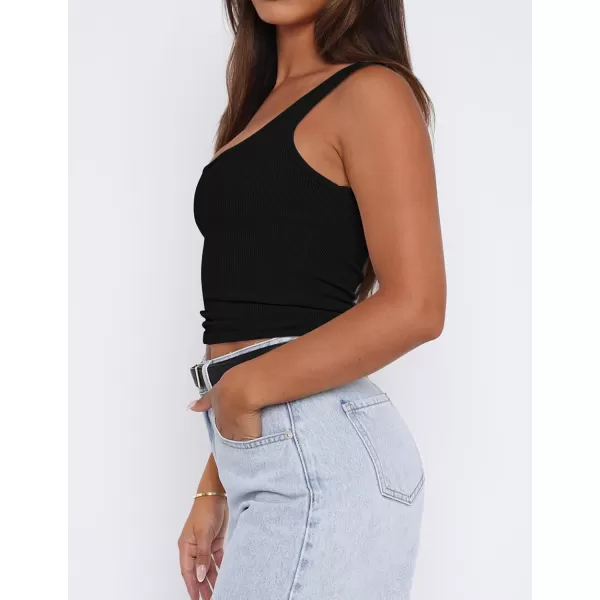 imageZESICA Womens Ribbed Tank Tops Square Neck Summer Sleeveless Shirts Fitted Basic Casual Crop TopsBlack
