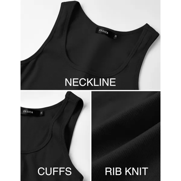 imageZESICA Womens Ribbed Tank Tops Square Neck Summer Sleeveless Shirts Fitted Basic Casual Crop TopsBlack