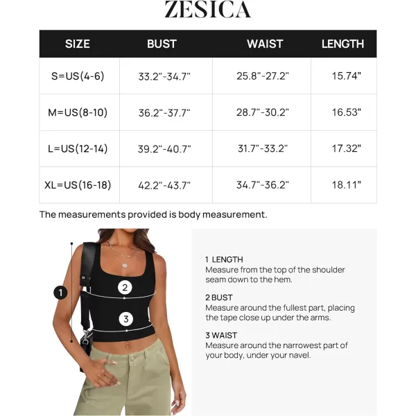 imageZESICA Womens Ribbed Tank Tops Square Neck Summer Sleeveless Shirts Fitted Basic Casual Crop TopsBlack