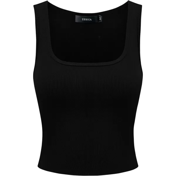 imageZESICA Womens Ribbed Tank Tops Square Neck Summer Sleeveless Shirts Fitted Basic Casual Crop TopsBlack