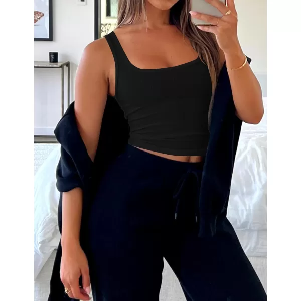 imageZESICA Womens Ribbed Tank Tops Square Neck Summer Sleeveless Shirts Fitted Basic Casual Crop TopsBlack