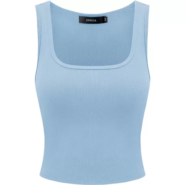 imageZESICA Womens Ribbed Tank Tops Square Neck Summer Sleeveless Shirts Fitted Basic Casual Crop TopsBlue