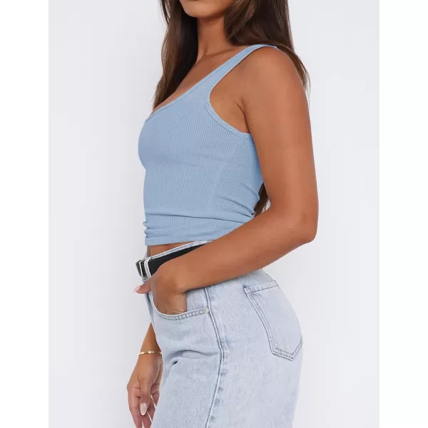 imageZESICA Womens Ribbed Tank Tops Square Neck Summer Sleeveless Shirts Fitted Basic Casual Crop TopsBlue