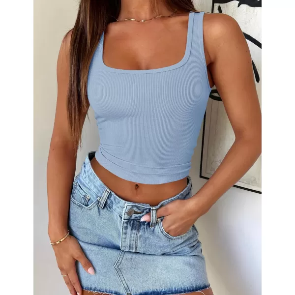 imageZESICA Womens Ribbed Tank Tops Square Neck Summer Sleeveless Shirts Fitted Basic Casual Crop TopsBlue