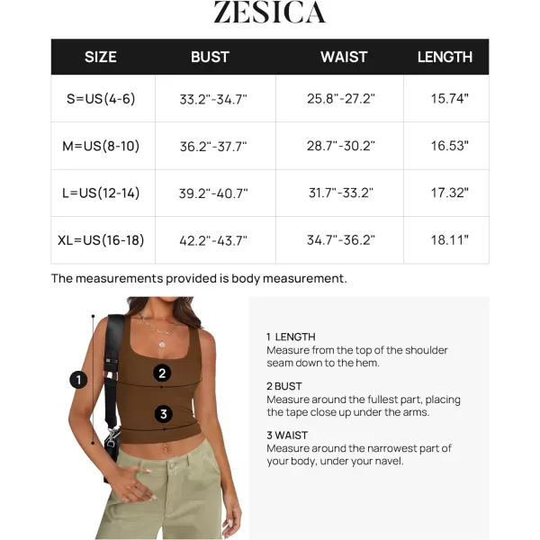 imageZESICA Womens Ribbed Tank Tops Square Neck Summer Sleeveless Shirts Fitted Basic Casual Crop TopsBrown