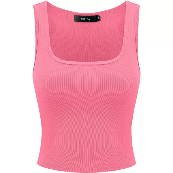 imageZESICA Womens Ribbed Tank Tops Square Neck Summer Sleeveless Shirts Fitted Basic Casual Crop TopsPink
