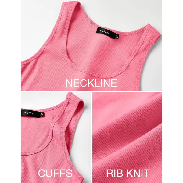 imageZESICA Womens Ribbed Tank Tops Square Neck Summer Sleeveless Shirts Fitted Basic Casual Crop TopsPink