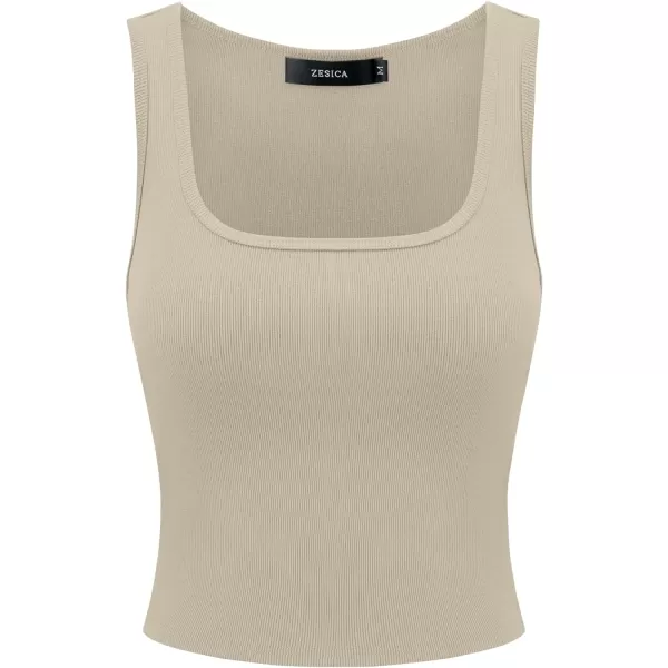 imageZESICA Womens Ribbed Tank Tops Square Neck Summer Sleeveless Shirts Fitted Basic Casual Crop TopsSand