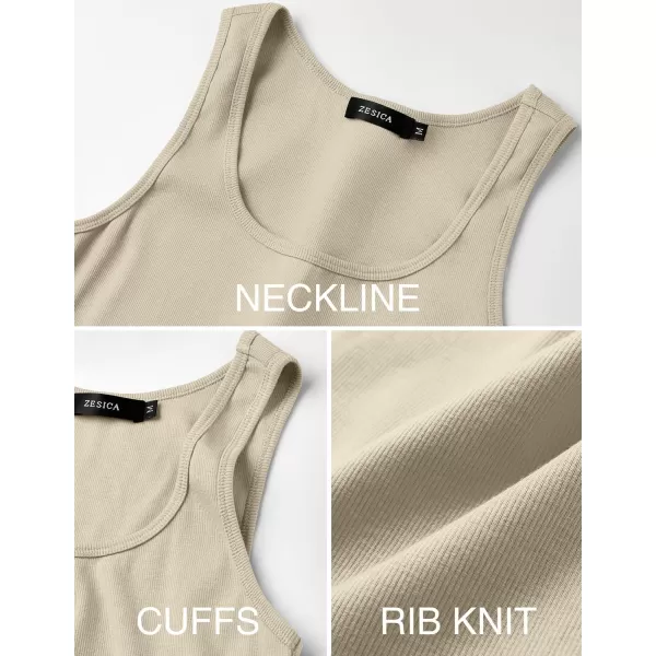 imageZESICA Womens Ribbed Tank Tops Square Neck Summer Sleeveless Shirts Fitted Basic Casual Crop TopsSand
