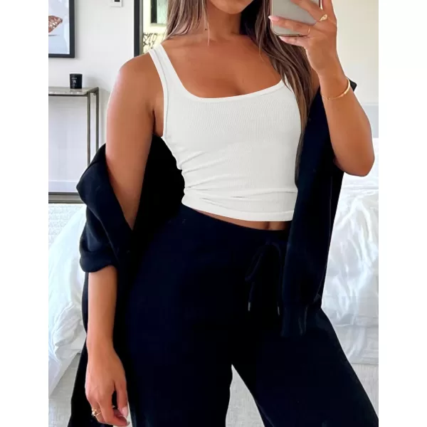 imageZESICA Womens Ribbed Tank Tops Square Neck Summer Sleeveless Shirts Fitted Basic Casual Crop TopsWhite