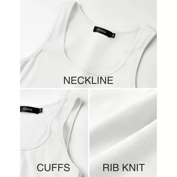 imageZESICA Womens Ribbed Tank Tops Square Neck Summer Sleeveless Shirts Fitted Basic Casual Crop TopsWhite
