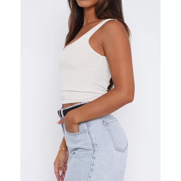 imageZESICA Womens Ribbed Tank Tops Square Neck Summer Sleeveless Shirts Fitted Basic Casual Crop TopsWhite