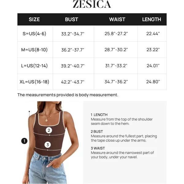 imageZESICA Womens Ribbed Tank Tops Square Neck Summer Sleeveless Slim Fitted Color Block Basic Knit Tee ShirtsCoffee
