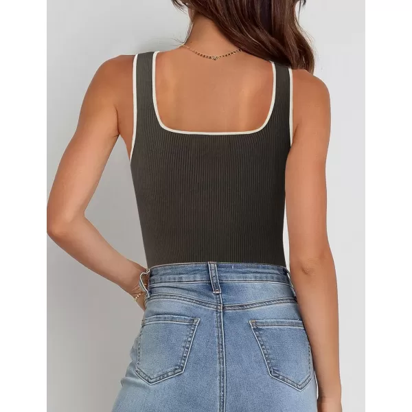 imageZESICA Womens Ribbed Tank Tops Square Neck Summer Sleeveless Slim Fitted Color Block Basic Knit Tee ShirtsDarkgrey