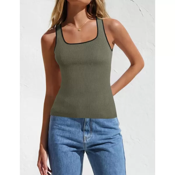 imageZESICA Womens Ribbed Tank Tops Square Neck Summer Sleeveless Slim Fitted Color Block Basic Knit Tee ShirtsGreygreen