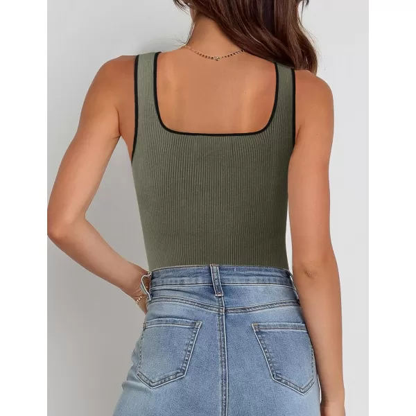 imageZESICA Womens Ribbed Tank Tops Square Neck Summer Sleeveless Slim Fitted Color Block Basic Knit Tee ShirtsGreygreen