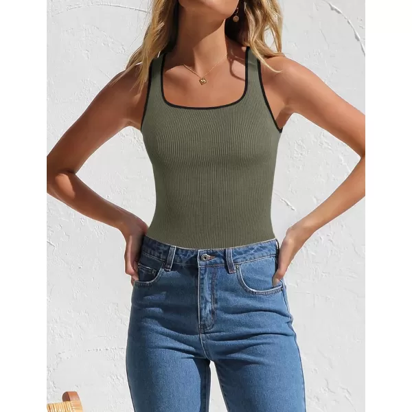 imageZESICA Womens Ribbed Tank Tops Square Neck Summer Sleeveless Slim Fitted Color Block Basic Knit Tee ShirtsGreygreen